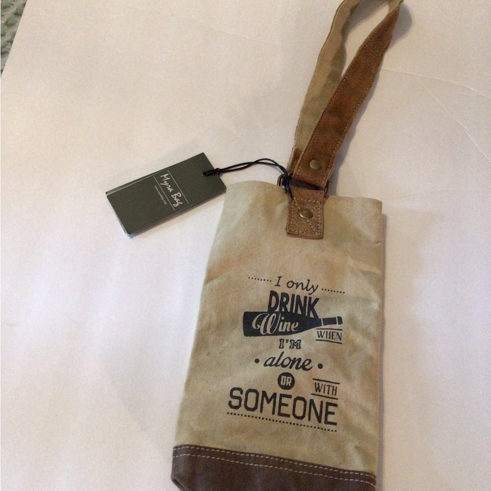 Myra Bag Beige and Brown Canvas Wine Tote